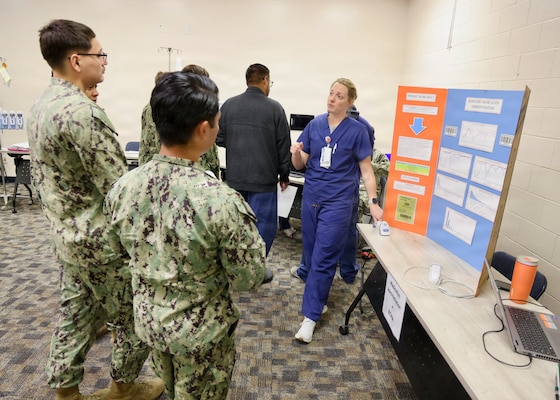 Nurses, hospital corpsmen and staff assigned to Navy Medicine Readiness and Training Command Twentynine Palms participate in the command's Annual Nursing and Corpsmen Skills Fair, April 28, 2026. The hands-on training reinforced critical clinical procedures, emergency response skills and communication to strengthen medical readiness and support the delivery of safe, high-quality patient care. (U.S. Navy photo by Christopher Jones, NH/NMRTC Twentynine Palms public affairs officer).