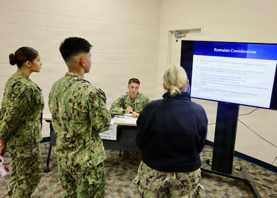 Nurses, hospital corpsmen and staff assigned to Navy Medicine Readiness and Training Command Twentynine Palms participate in the command's Annual Nursing and Corpsmen Skills Fair, April 28, 2026. The hands-on training reinforced critical clinical procedures, emergency response skills and communication to strengthen medical readiness and support the delivery of safe, high-quality patient care. (U.S. Navy photo by Christopher Jones, NH/NMRTC Twentynine Palms public affairs officer).