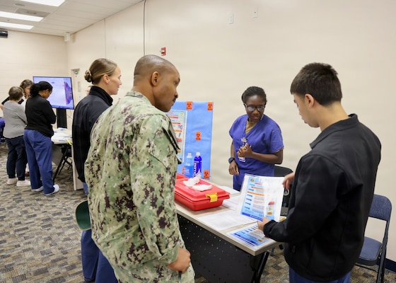 Nurses, hospital corpsmen and staff assigned to Navy Medicine Readiness and Training Command Twentynine Palms participate in the command's Annual Nursing and Corpsmen Skills Fair, April 28, 2026. The hands-on training reinforced critical clinical procedures, emergency response skills and communication to strengthen medical readiness and support the delivery of safe, high-quality patient care. (U.S. Navy photo by Christopher Jones, NH/NMRTC Twentynine Palms public affairs officer).
