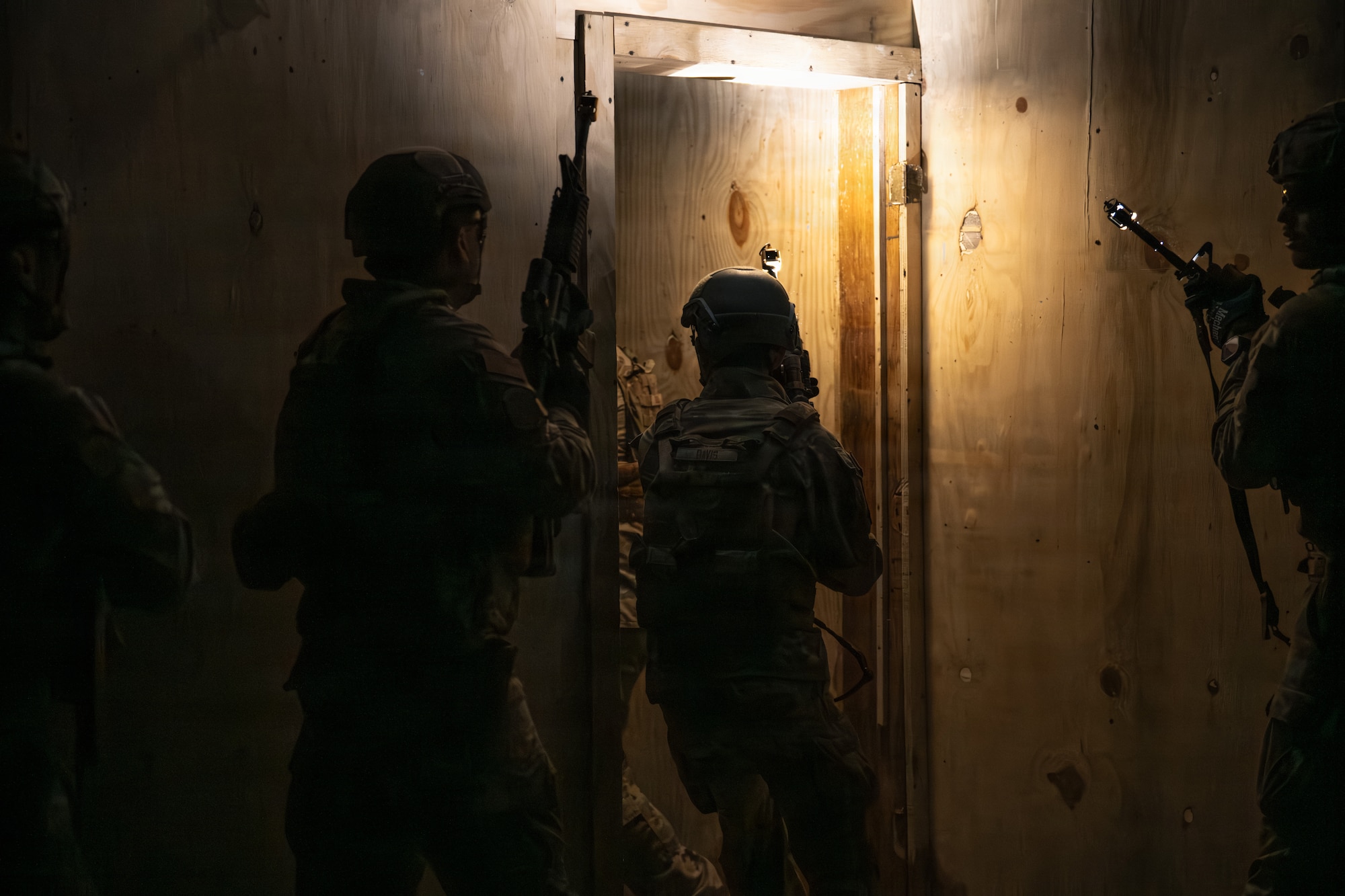 U.S. Air Force Airmen assigned to the 569th U.S. Forces Police Squadron, clear a building for simulated threats at Kapaun Air Station, Germany, July 23, 2026.