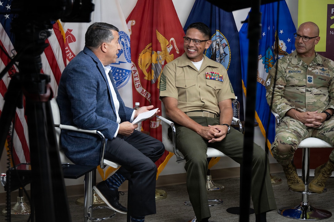 U.S. Marine Corps Sgt. Maj. Carlos A. Ruiz, the 20th Sergeant Major of the Marine Corps, participates in a TotalForce+ Senior Enlisted Leader panel, hosted by the Military Officers Association of America and moderated by Lt. Gen. Brian Kelly (Ret.), Alexandria, Virginia, July 8, 2026. Ruiz was joined by Chief Master Sergeant of the Space Force John Bentivegna, Senior Enlisted Advisor to the Chief, National Guard Bureau, Sergeant Major John Raines III, and Master Chief Petty Officer of the Coast Guard Phillip Waldron. The senior leaders had an in-depth discussion on quality of life topics. (U.S. Marine Corps photo by Gunnery Sgt. Jordan E. Gilbert)