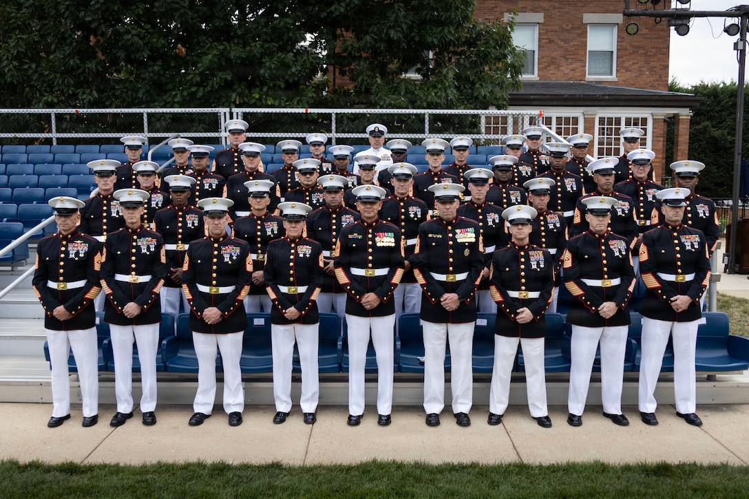 U.S. Marine Corps Sgt. Maj. Carlos A. Ruiz, the 20th Sergeant Major of the Marine Corps, hosts the 2026 Sergeant Major of the Marine Corps Symposium (SMMCS), Washington, D.C., July 24, 2026. As part of the symposium, all attendees attended the SMMC-hosted evening parade at Marine Barracks Washington. Held from July 21-24, 2026, the SMMCS gathered over 60 senior enlisted leaders and their spouses to discuss troop welfare, manpower, training and education, leadership, and policy. (U.S. Marine Corps photo by Gunnery Sgt. Jordan E. Gilbert)