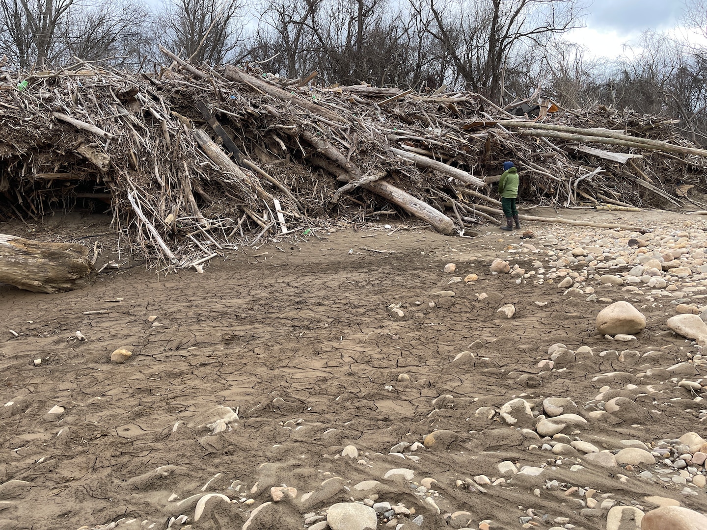 Storm debris from Tropical Storm Helene covers Jackson Island along the Nolichucky River in Tennessee, March 6, 2025. The U.S. Army Corps of Engineers is starting a mission to clear the island, which is a key public recreation area within the Cherokee National Forest, making it safer for public use. (Courtesy photo of USDA)