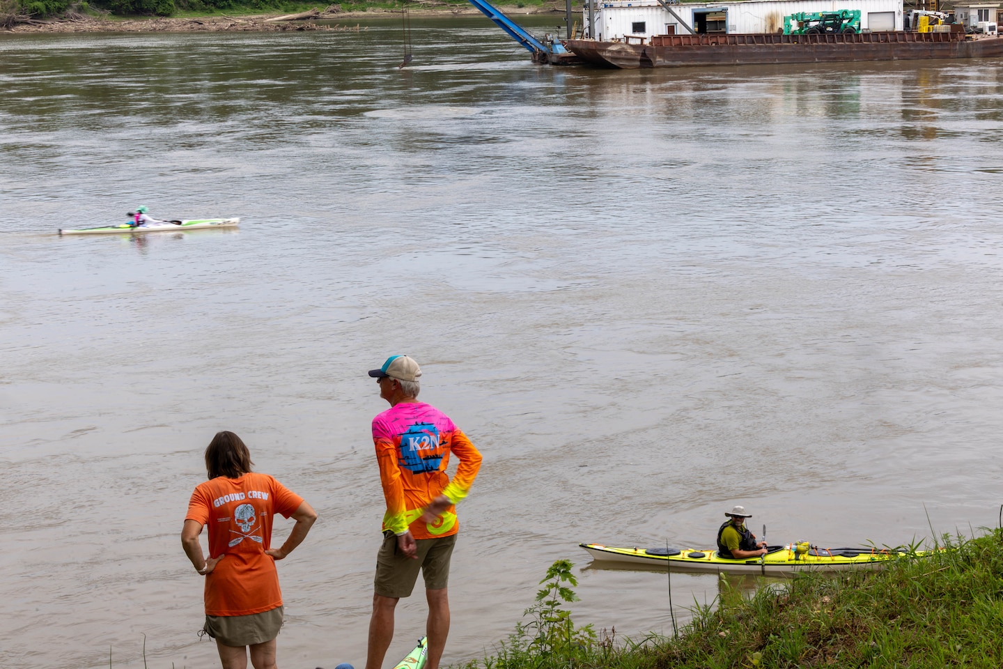 People on and off the river.