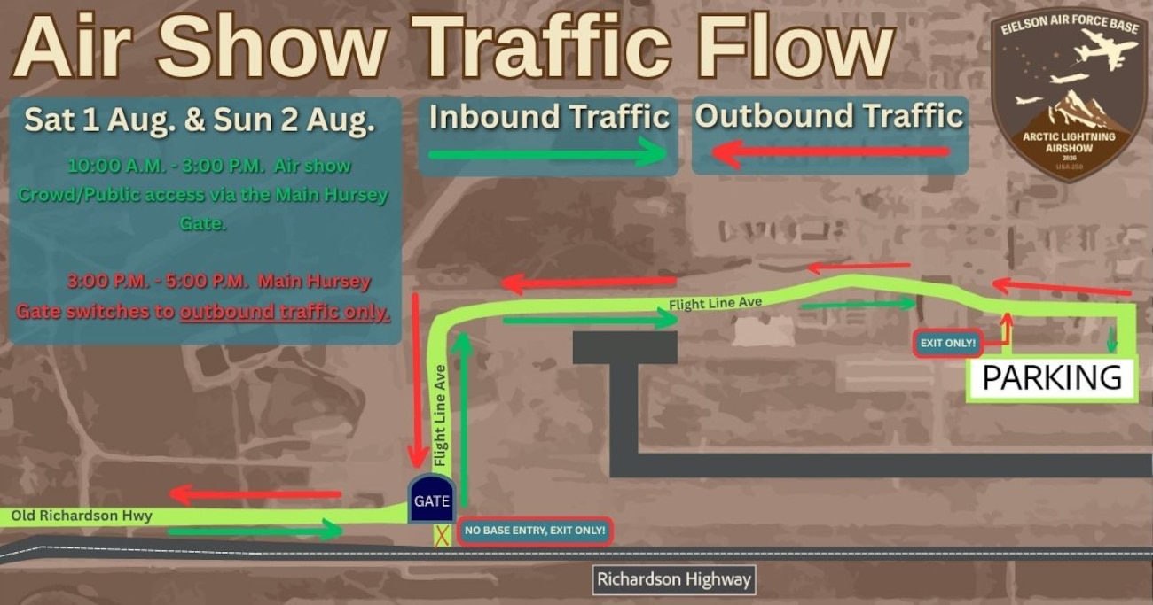 U.S. Air Force graphic showing traffic flow for the 2026 Arctic Lightning Air Show
