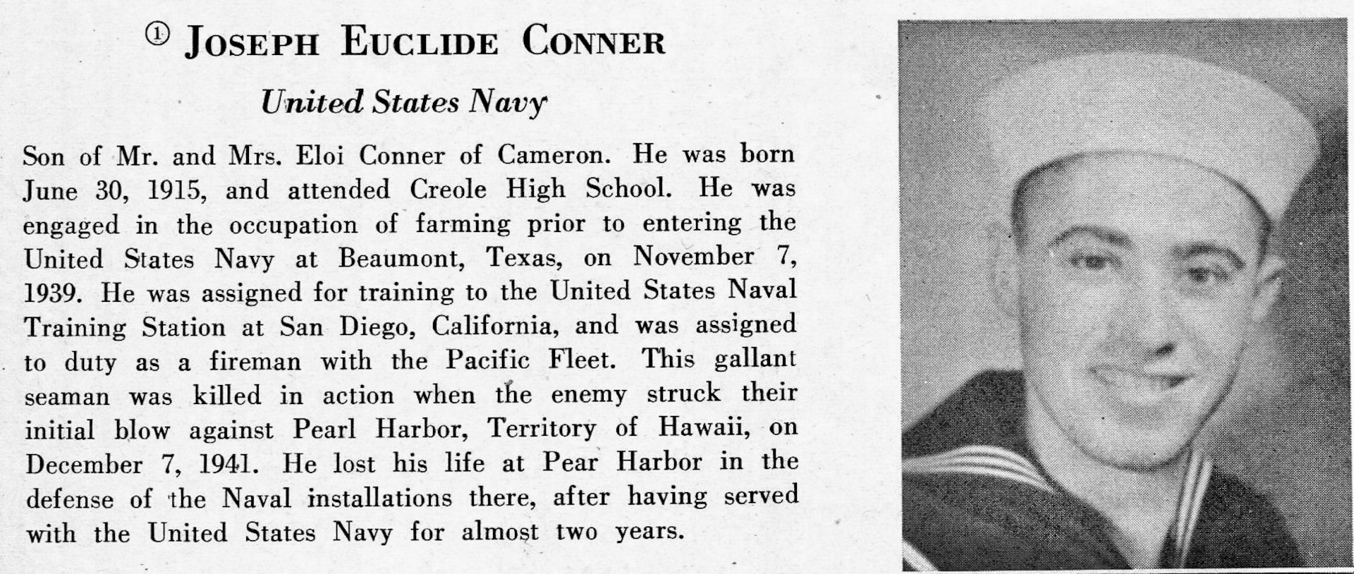 U.S. Navy Fireman 1st Class Joseph U. Conner