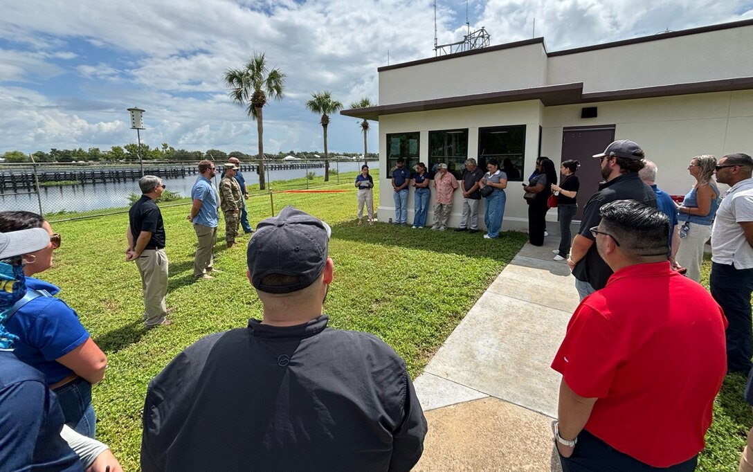 Lydia Graham, Acting Chief of the South Florida Operations Office, addresses the crowd during the ribbon cutting ceremony, highlighting the project’s history and the years of effort required to bring the new lock control building at W.P. Franklin Lock and Dam to completion.