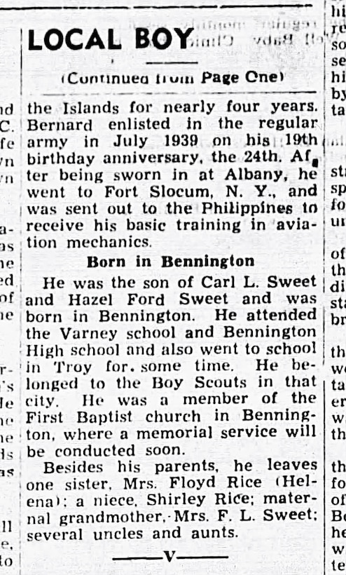 U.S. Army Air Forces Pfc. Bernard F. Sweet
