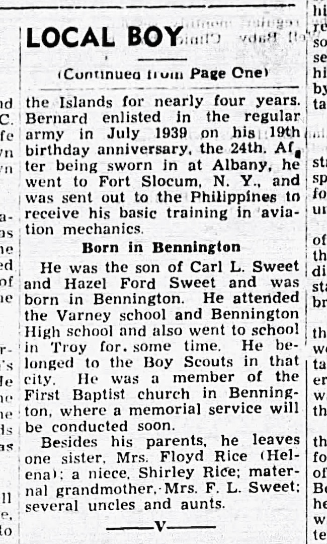 U.S. Army Air Forces Pfc. Bernard F. Sweet