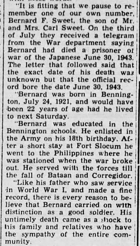 U.S. Army Air Forces Pfc. Bernard F. Sweet