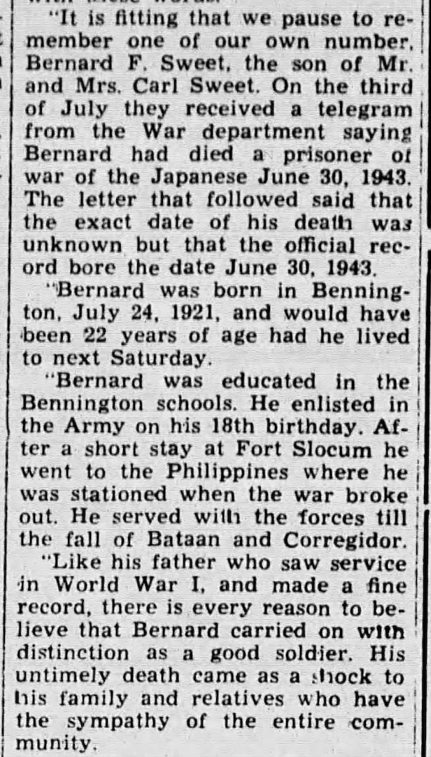 U.S. Army Air Forces Pfc. Bernard F. Sweet