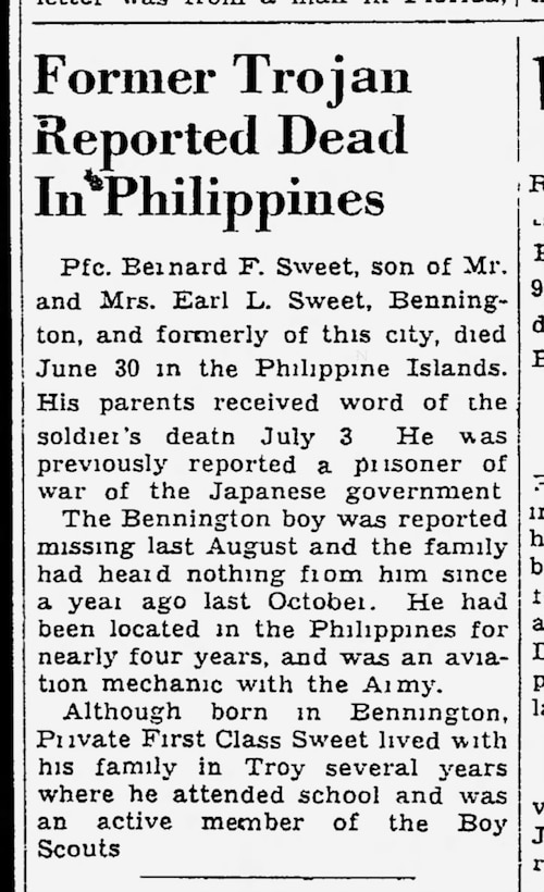 U.S. Army Air Forces Pfc. Bernard F. Sweet
