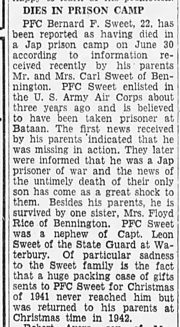U.S. Army Air Forces Pfc. Bernard F. Sweet