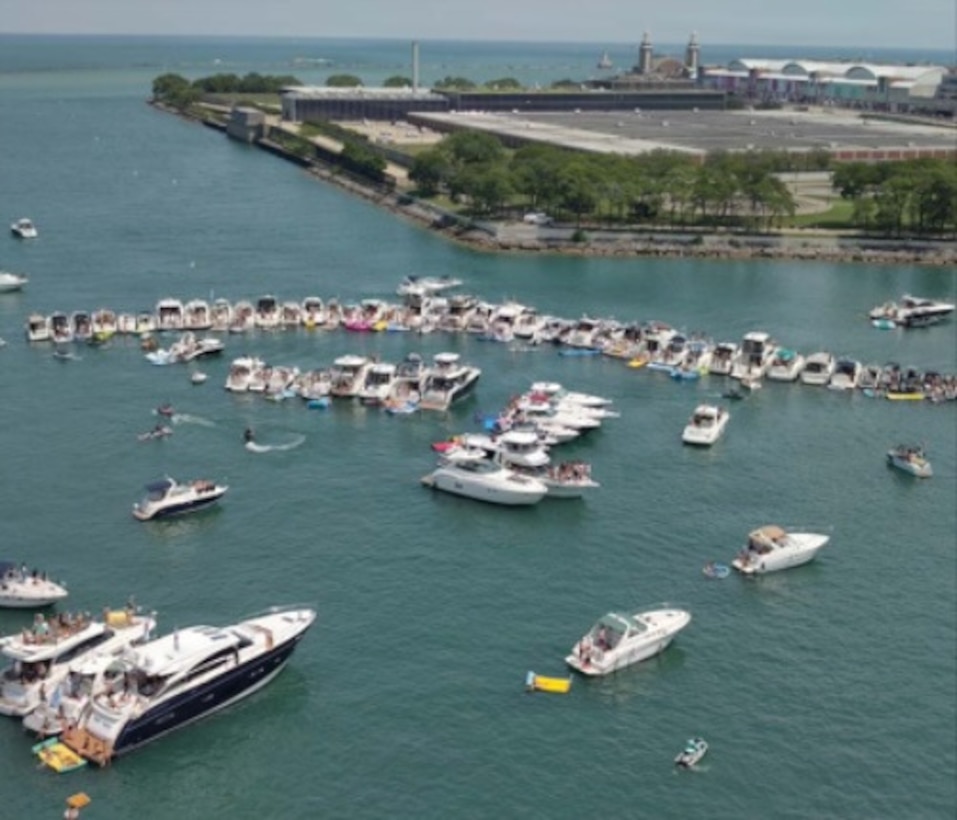Coast Guard crews and partner agencies patrol the Chicago Playpen as part of Operation Safe Water in Chicago, Illinois, July 25, 2026. Coast Guard crews completed 12 hours of patrols and conducted 11 vessel boardings, which resulted in two warnings and two violations. (U.S. Coast Guard photo, courtesy Marine Safety Unit Chicago)
