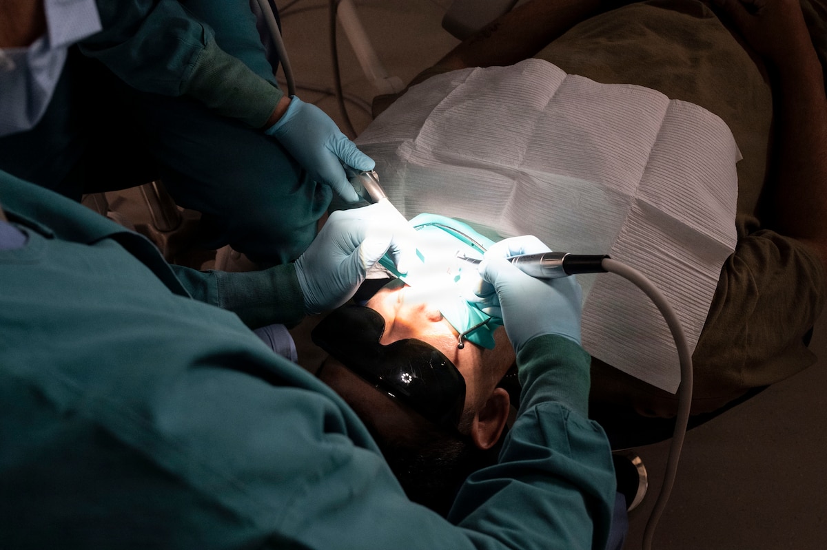 U.S. Air Force dental personnel assigned to the 35th Medical Group perform a dental restoration on a patient at Misawa Air Base, Japan, July 28, 2026.