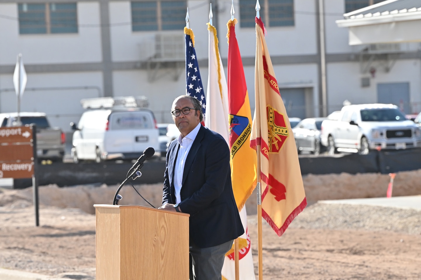 Will Hurd, president of ICON Prime, addresses those in attendance during a ribbon-cutting ceremony at Fort Bliss marking the completion of the first of 10 3D-printed buildings to be completed for the new Joint Task Force, Southern Border Campus.
“I want to be direct about why speed matters for an installation like this and for our Army,” said Will Hurd, President of ICON Prime. “Fort Bliss is not just a post. It is America's premier power projection platform. I know this because I used to represent Fort Bliss in Congress. The readiness of the soldiers who train and rotate through here has direct consequences on all of us, and on what the country can do in the world.”