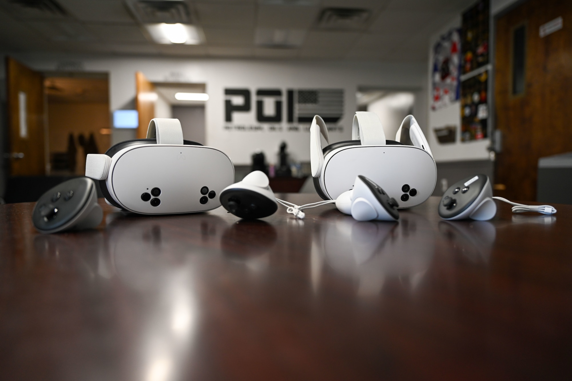 Virtual reality gear sit on a table. (U.S. Air Force photo by Airman 1st Class Donnell Ramsey)