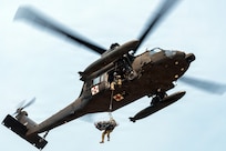 A UH-60 Black Hawk assigned to C Company, 1st Battalion, 189th General Support Aviation Battalion, Montana Army National Guard, conducts a hoist operation using the VITA Rescue System during training at Fort Harrison, Montana, July 29, 2026.