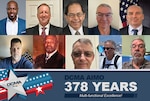 A photo collage of people posing for a group photo
