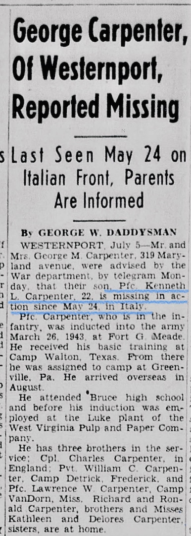U.S. Army Pfc. Kenneth L. Carpenter