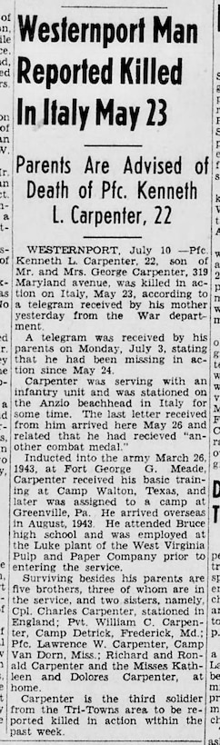 U.S. Army Pfc. Kenneth L. Carpenter