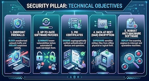 A graphic on the security pillars to prevent cyber issues.