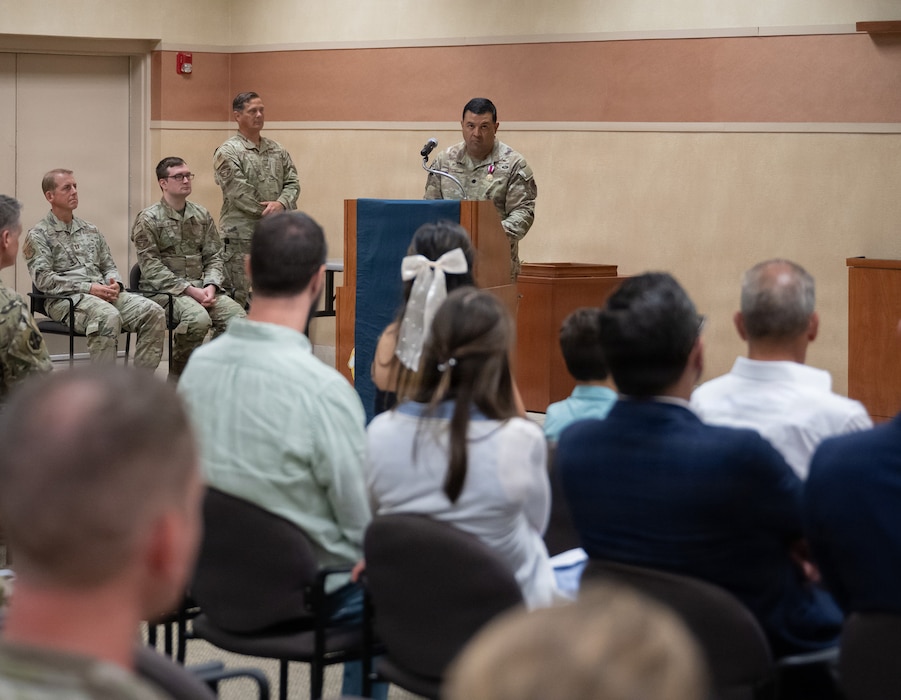 Commander talking to an audience.