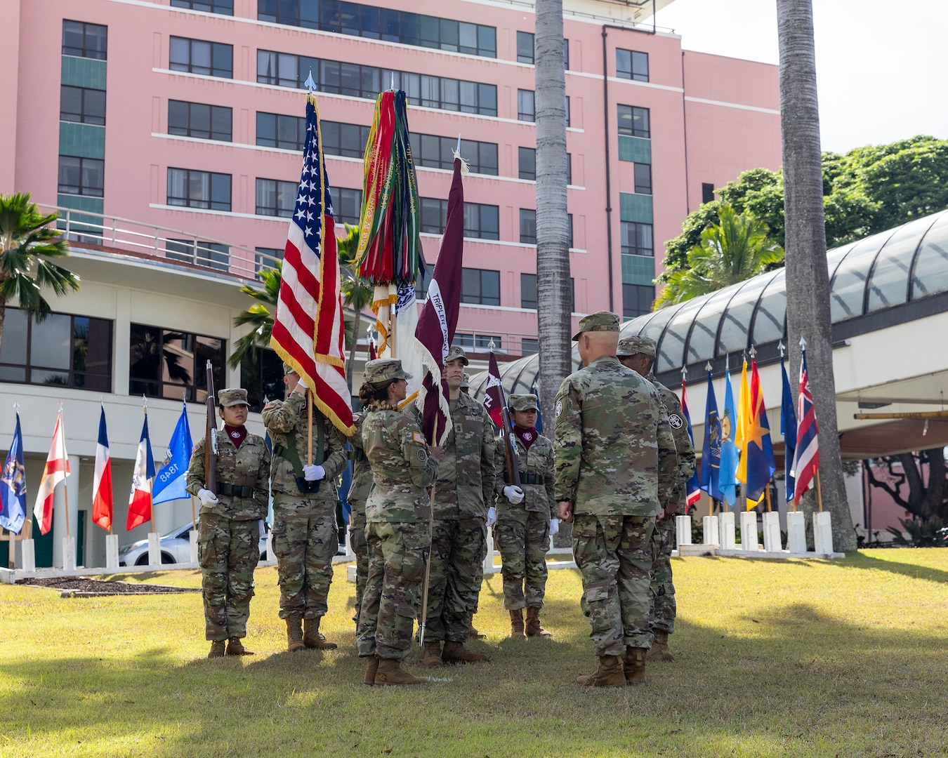 U.S. Army Command Sgt. Maj. Renee M. Butler assumed her role as the new command sergeant major of Tripler Army Medical Center (TAMC) during a change of responsibility ceremony at Constitution Park on July 29, taking the reins from Command Sgt. Maj. Omar J. Bond.