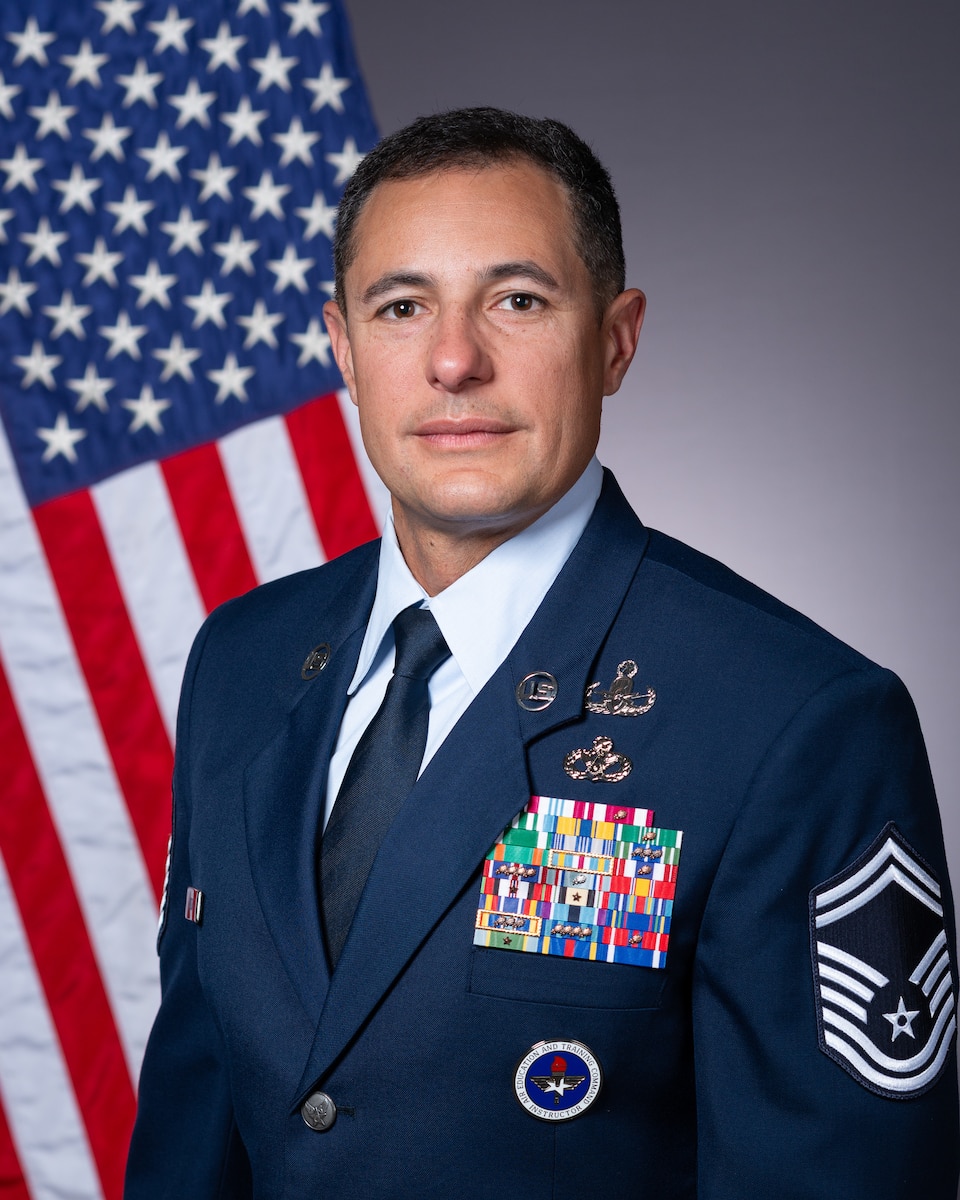 Official photo of Senior Master Sgt. Kalvin Moore, 412th Civil Engineer Group senior enlisted leader.