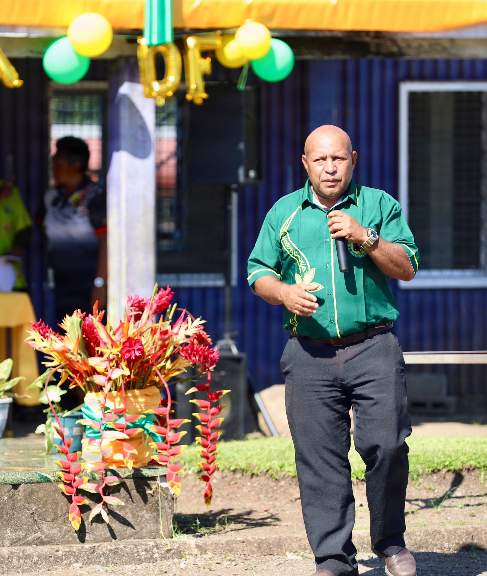 Philip Tipperary, headmaster of the Primary school, delivers remarks during the closing ceremony for the ENCAP and health engagement at Igam Barracks in Lae, Papua New Guinea, July 22, 2026.