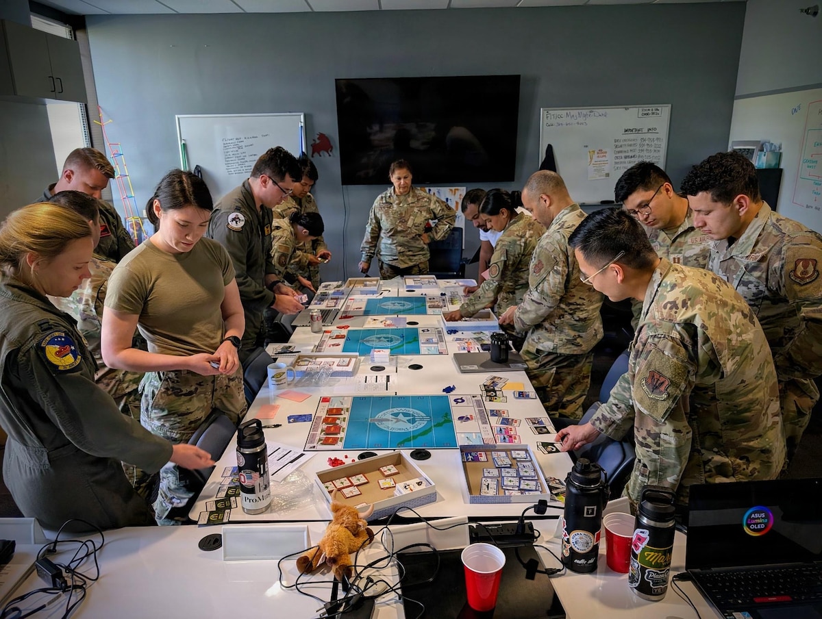 Squadron Officer School students participate in a wargaming exercise designed to strengthen critical thinking, decision-making and leadership skills during Squadron Officer School at Maxwell Air Force Base, Alabama.