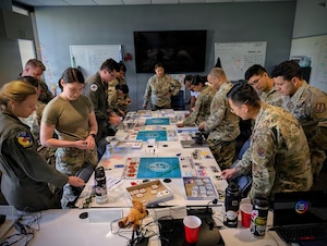 Squadron Officer School students participate in a wargaming exercise designed to strengthen critical thinking, decision-making and leadership skills during Squadron Officer School at Maxwell Air Force Base, Alabama.