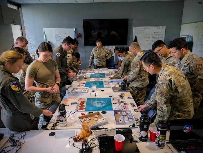 Squadron Officer School students participate in a wargaming exercise designed to strengthen critical thinking, decision-making and leadership skills during Squadron Officer School at Maxwell Air Force Base, Alabama.