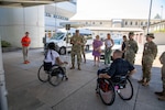 U.S. Marine Corps veterans Lance Cpl. Michael DeLancey and Sgt. Anthony McDaniel visit Landstuhl Regional Medical Center in Landstuhl, Germany, July 29, 2026. During their visit, the Marines met with LRMC staff and toured the medical center where they received care after sustaining combat injuries during military service overseas. The visit highlighted the lasting connection between wounded service members and the military medical professionals who supported their recovery.(DoD Photo by Travis Jones)