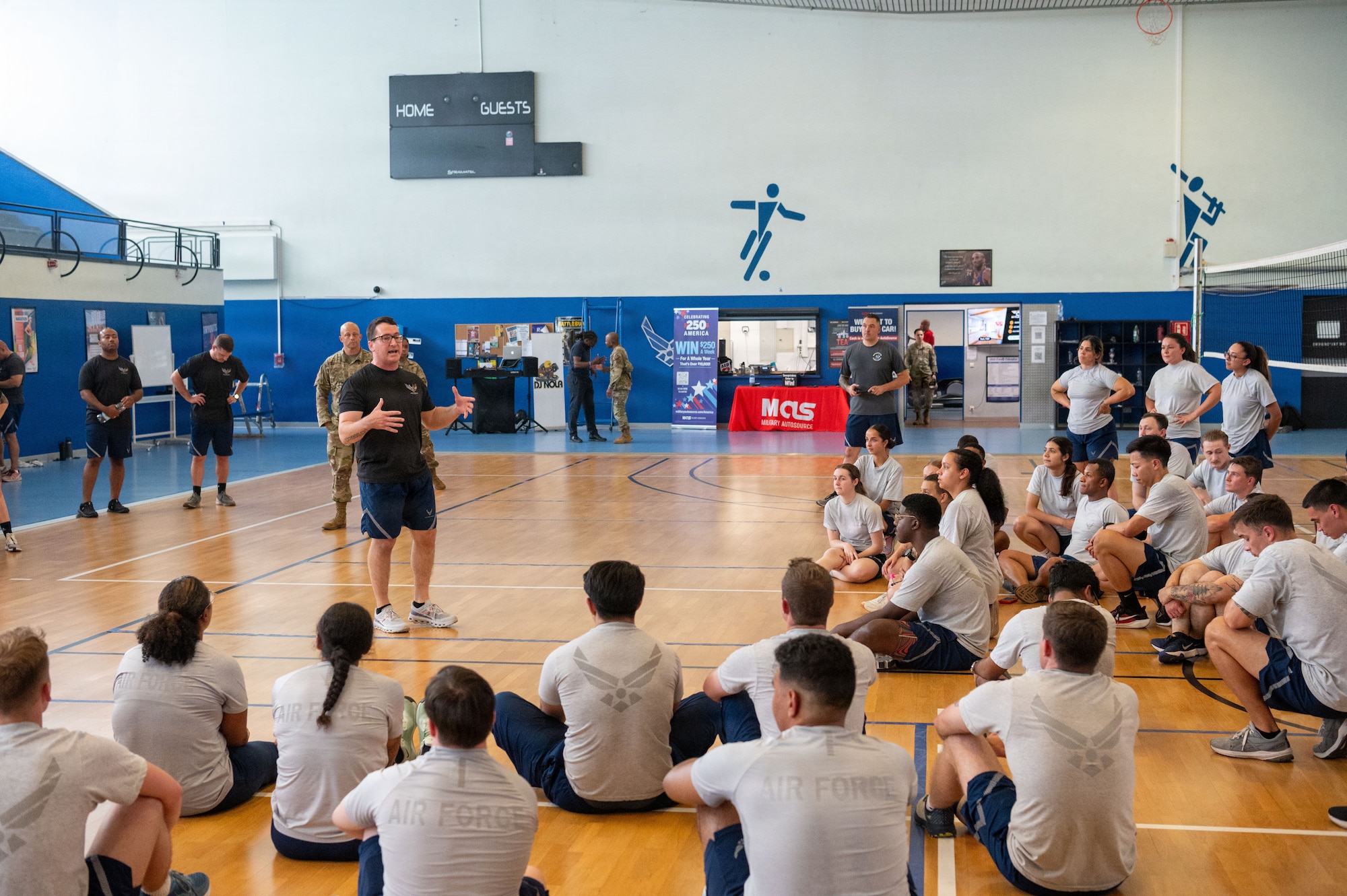 U.S. Air Force Master Sgt. Bradly Denham, 86th Vehicle Readiness Squadron first sergeant, provides remarks to Airman Leadership School students.