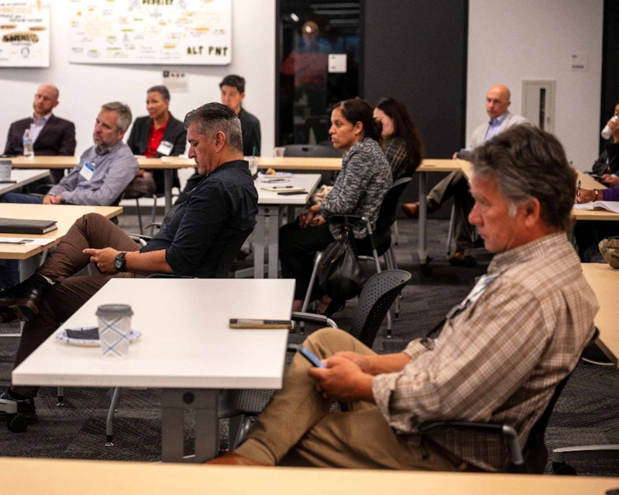Participants at USSF Front Door’s first-ever Morning Mixer participate in panel discussions on July 22, 2026 in El Segundo. Audience members included representatives from Space System Command’s Systems Delta 810 (space-based environmental monitoring and tactical sensing capabilities); SYD 89 (Space Combat Power); S2 (Intelligence); S4 (Logistics and Product Support); S6 (Cyber and Data); and the Aerospace Corporation. (USSF photo by Jason Slawson)