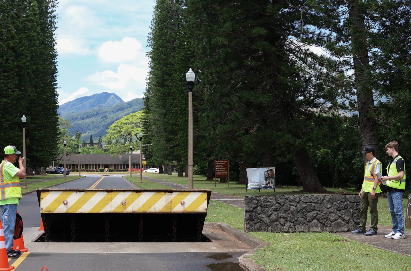 U.S. Army Engineering and Support Center, Huntsville engineers oversee testing of installation barriers at a military installation on the island of Oahu, Hawaii, May 12, 2026.