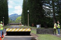 U.S. Army Engineering and Support Center, Huntsville engineers oversee testing of installation barriers at a military installation on the island of Oahu, Hawaii, May 12, 2026.