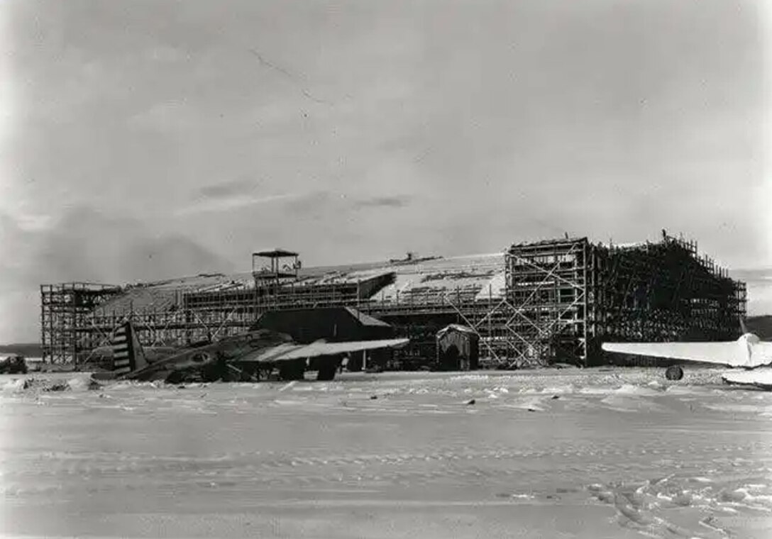 Hangar No. 1 at Ladd Field under construction in the winter of 1940-1941.