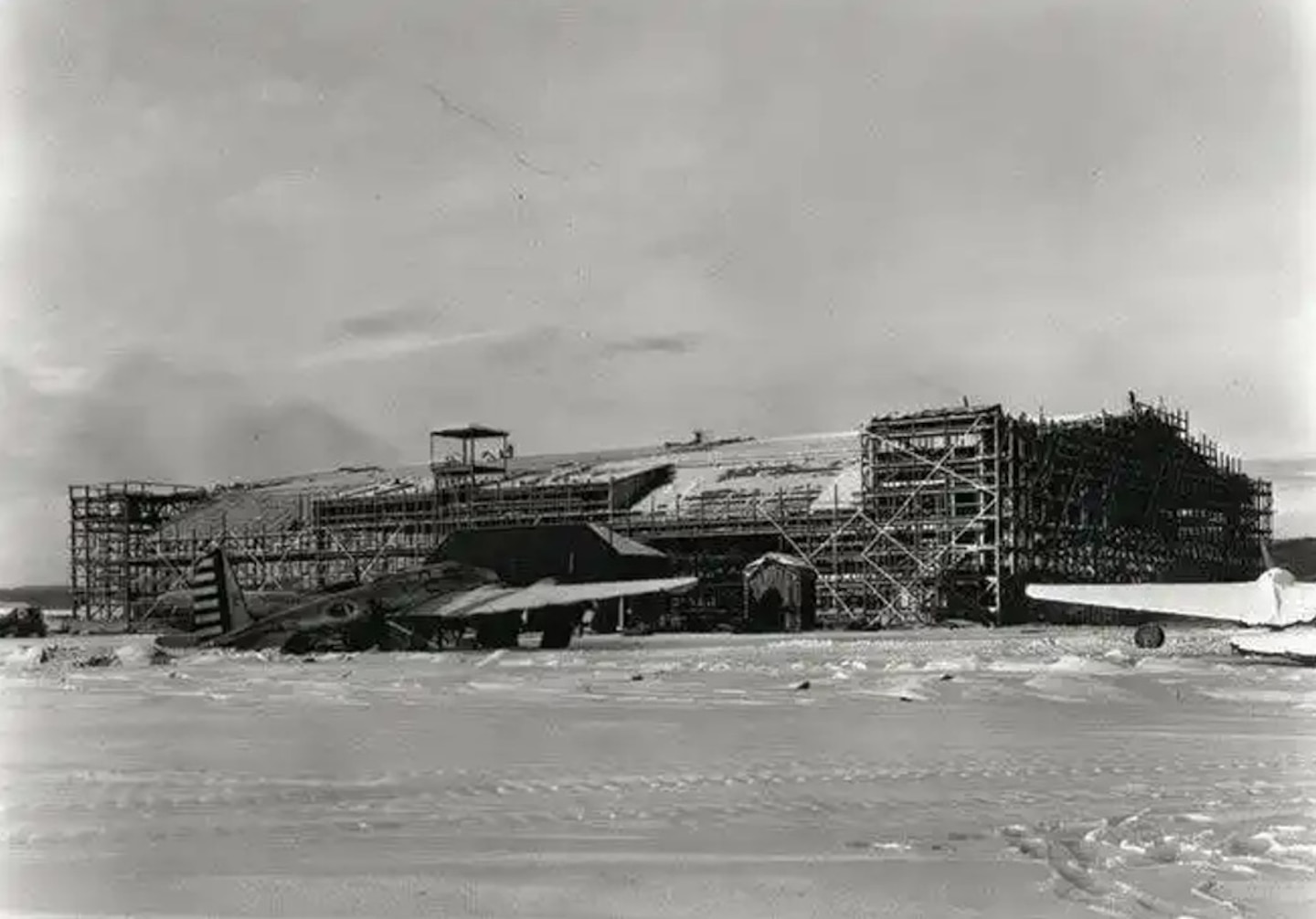 Hangar No. 1 at Ladd Field under construction in the winter of 1940-1941.