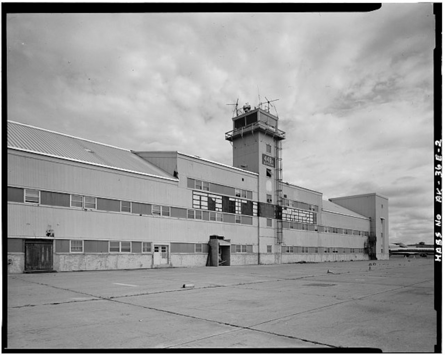 An exterior view of the Ladd Field Operations Building and Control Tower at Fort Wainwright, Alaska, circa 1933.