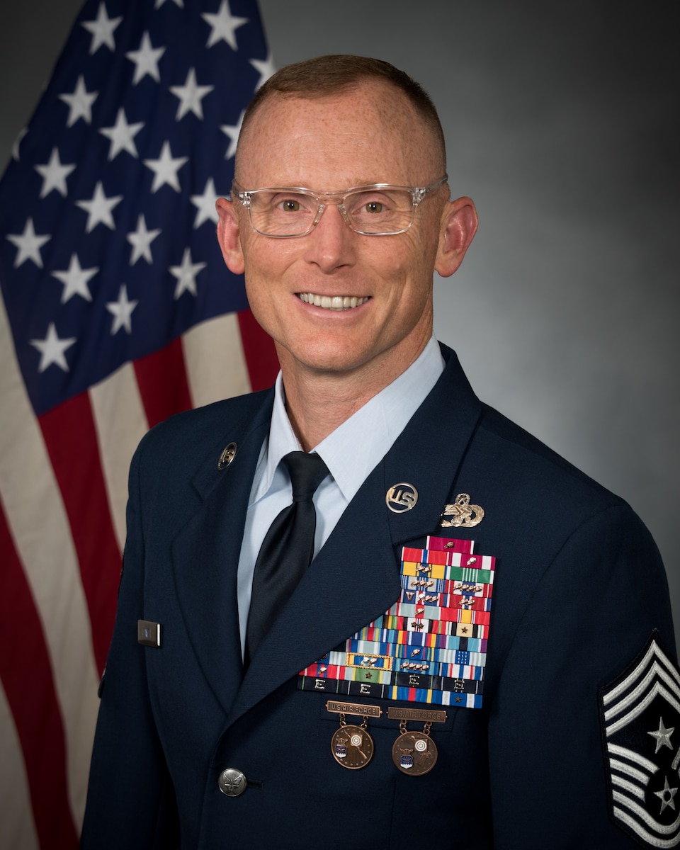 Official portrait of Chief Master Sgt. Joshua Tidwell, incoming Command Chief Master Sgt of Air University, Maxwell Air Force Base, Alabama.