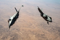 Two U.S. Air Force F-35A Lightning IIs fly in the U.S. Central Command area of responsibility July 2, 2026. The aircraft deliver advanced airpower capabilities that enhance combat readiness and support regional security. (U.S. Air Force photo by Tech. Sgt. Tiffany A. Emery)