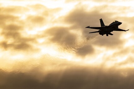 Maj. Taylor Hiester, F-16 Viper Demonstration Team commander and pilot, performs aerial maneuvers in an F-16C Fighting Falcon during an air show in Goshen, Ind., July 10, 2026. The multirole fighter demonstrates its air-to-air and air-to-ground capabilities during performances across the United States and abroad. (U.S. Air Force photo by Staff Sgt. Steven Cardo)