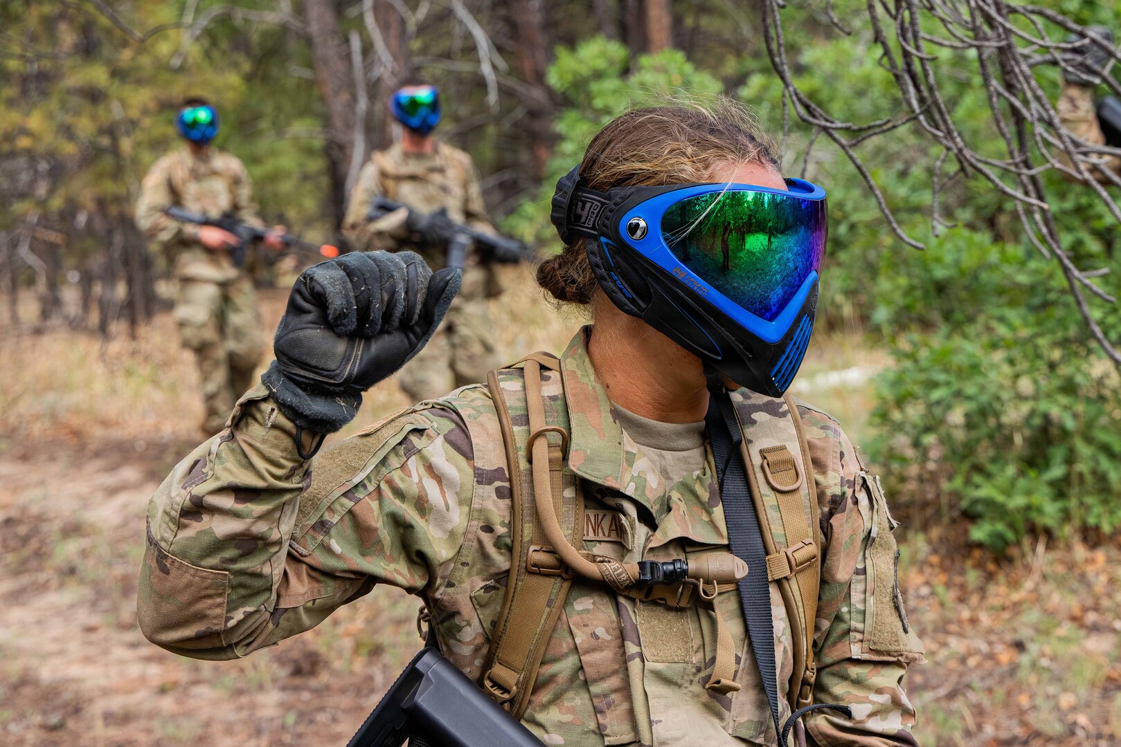 Basic cadets from the U.S. Air Force Academy Class of 2030 participate in a culminating exercise during Basic Cadet Training at Jacks Valley, U.S. Air Force Academy, Colo., July 23, 2026. The culminating exercise tested field skills, teamwork, discipline and decision-making as basic cadets build warfighting readiness during the second phase of BCT. (U.S. Air Force photo by Trevor Cokley)