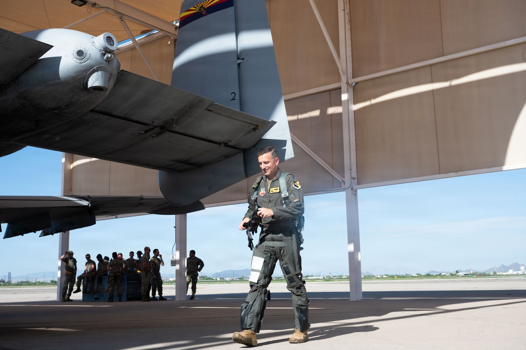 U.S. Air Force Lt. Col. Ryan Rutter, 357th Fighter Squadron commander, performs pre-flight checks on the A-10C Thunderbolt II before his final flight at Davis-Monthan Air Force Base, Arizona, July 29, 2026. The A-10’s precision and survivability saved countless lives and defined close air support for nearly half a century. (U.S. Air Force photo by Airman Najzee Kuzu)