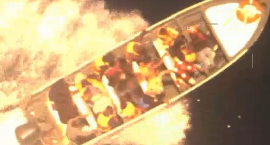 A U.S. Customs and Border Protection, Air and Marine Operations crew along with a Coast Guard boarding team assigned to U.S. Coast Guard Station Los Angeles-Long Beach interdict 21 suspected aliens approximately 14 miles West of San Clemente Island, July 29, 2026.  One person was found unresponsive and medevaced to Ronald Reagan UCLA Medical Center by a Coast Guard Air Station Ventura MH-60 Jayhawk helicopter crew.