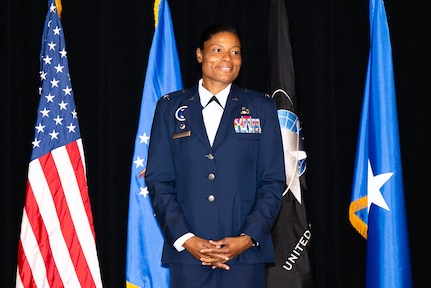 U.S. Air Force Col. Lacresha A. Merkle, the new commander of the Air Force Recruiting Service (AFRS), stands for a photo after an assumption of command ceremony at Joint Base San Antonio-Randolph, Texas, July 30, 2026. As the new commander, Merkle is now responsible for leading the service's mission to inspire, engage, and recruit the next generation of Airmen and Guardians. (U.S. Air Force photo by A1C Amanda Yastrzab)