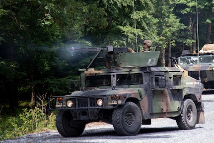 U.S. Army Soldiers assigned to the Pennsylvania Army National Guard's 55th Maneuver Enhancement Brigade participate in the brigade's first Support Area Field Training Exercise during annual training at Fort Indiantown Gap, Pennsylvania, July 20–22, 2026. The exercise brought together approximately 1,100 Soldiers to train in a realistic, contested Division Support Area, challenging engineers, military police, sustainment personnel and brigade staff to protect critical sustainment operations, maintain freedom of movement and respond to evolving battlefield threats in preparation for future large-scale combat operations. (U.S. Army National Guard photo by Sgt. 1st Class Shane Smith)