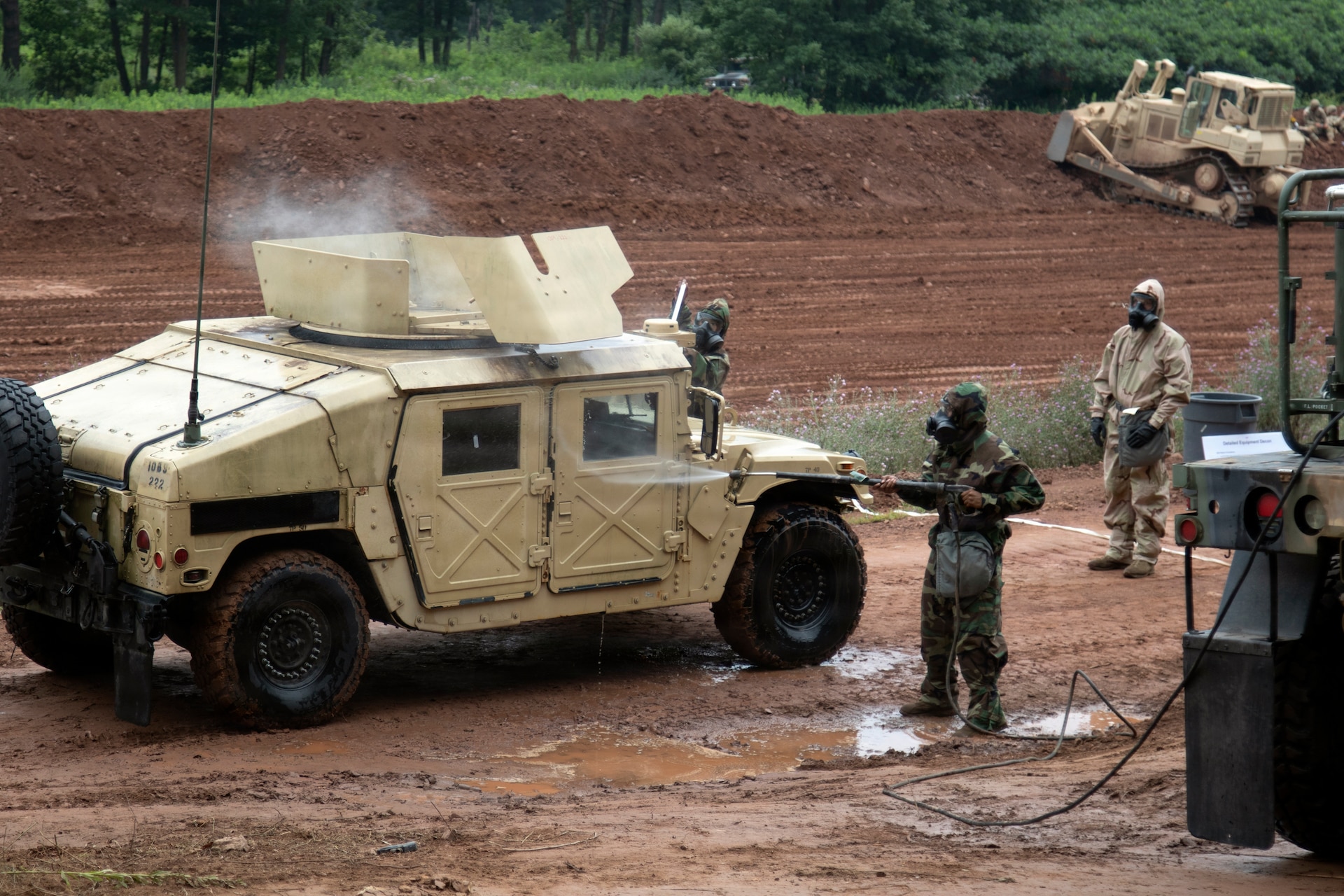 U.S. Army Soldiers assigned to the Pennsylvania Army National Guard's 55th Maneuver Enhancement Brigade participate in the brigade's first Support Area Field Training Exercise during annual training at Fort Indiantown Gap, Pennsylvania, July 20–22, 2026. The exercise brought together approximately 1,100 Soldiers to train in a realistic, contested Division Support Area, challenging engineers, military police, sustainment personnel and brigade staff to protect critical sustainment operations, maintain freedom of movement and respond to evolving battlefield threats in preparation for future large-scale combat operations. (U.S. Army National Guard photo by Sgt. 1st Class Shane Smith)